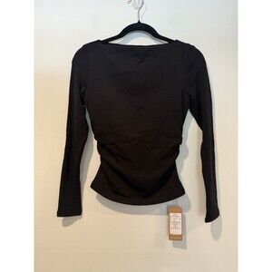 NEW OGL Top Womens Small Black Stretch Ruched Built in Bra Quiet Luxury Minimal